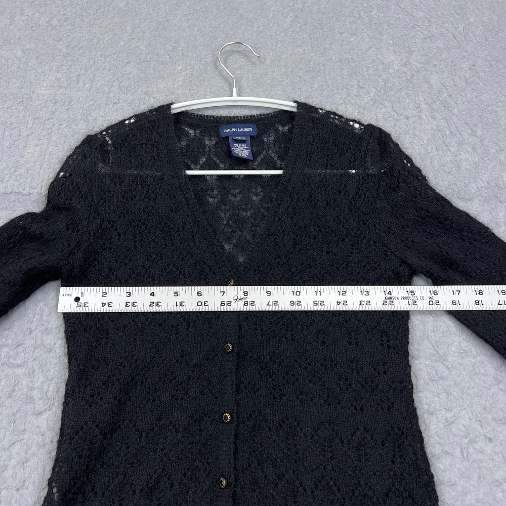 Ralph Lauren Cardigan Women's Large Black Mohair/Wool Knit Lightweight Button Up - Picture 4 of 10